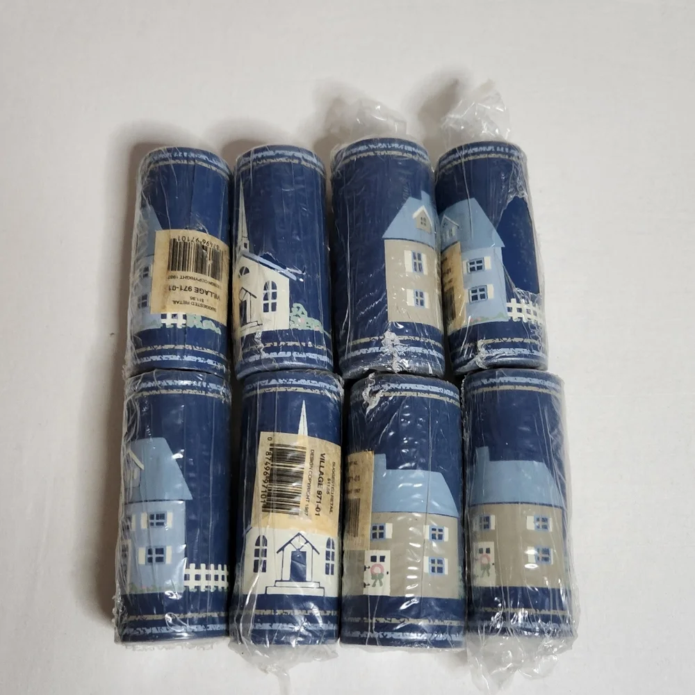 Vintage lot of 8 wallpaper border country cottage house houses church tree blue
